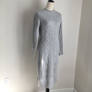 LUCKY BRAND Long Sleeve Gray Mixed Knit Mock Neck Slit Hem Sweater Dress
